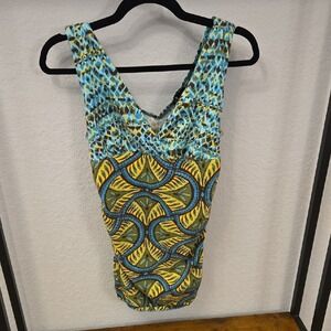 Bisou Bisou Geometric Blue and Brown Sleeveless Top